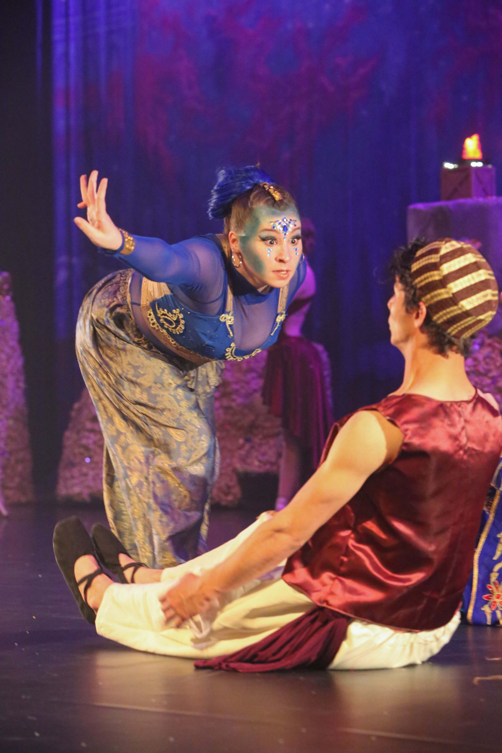 The Genie (Elexis Wiebe) and Aladdin (James Coats)
