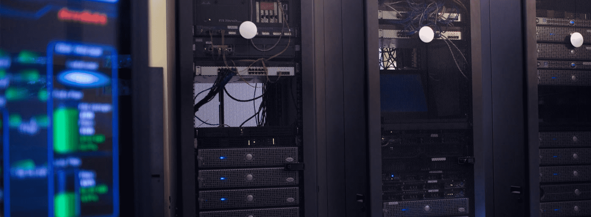 Server racks with visible hardware in a data center.
