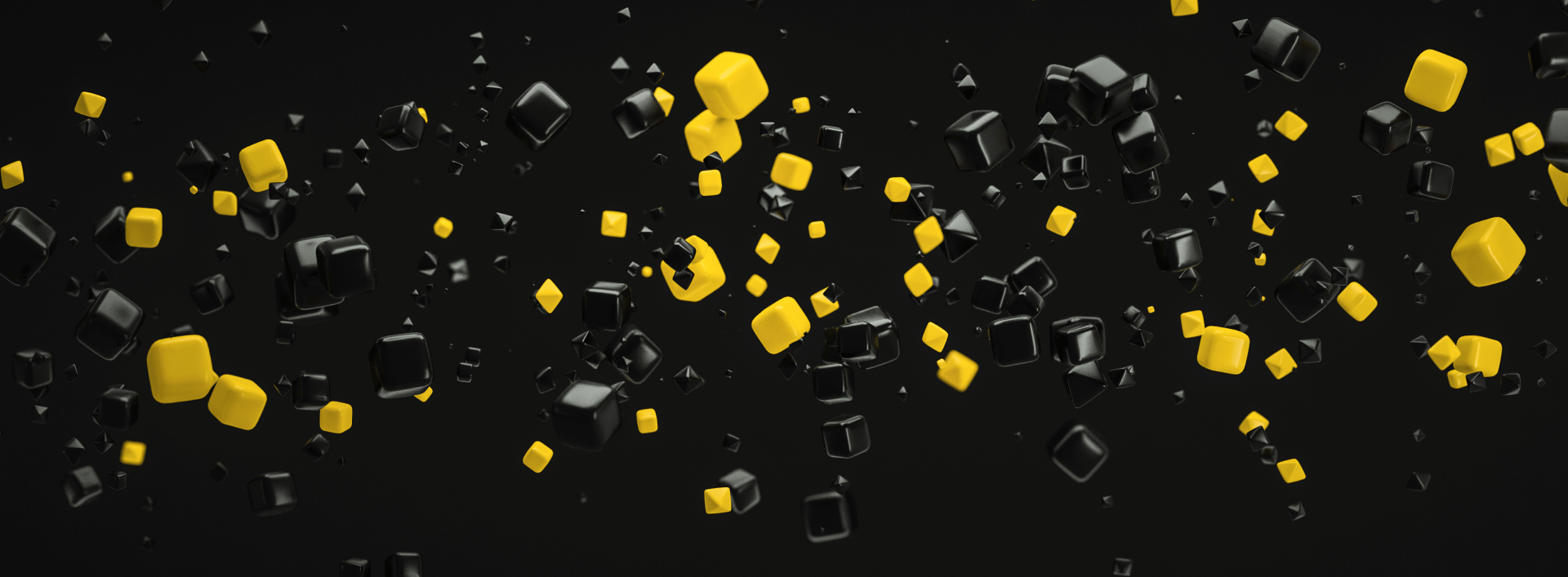 Floating black and yellow cubes on a black background.